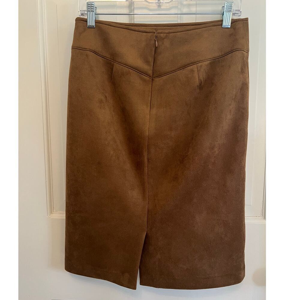 Halogen Waistband Seam Faux Suede Brown Midi Skirt Women's S Career Work Boho - Picture 2 of 10
